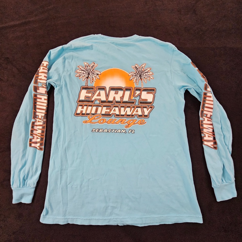 Earl's Hideaway Sebastion FL Blue Long Sleeve Cotton T-Shirt Men's M